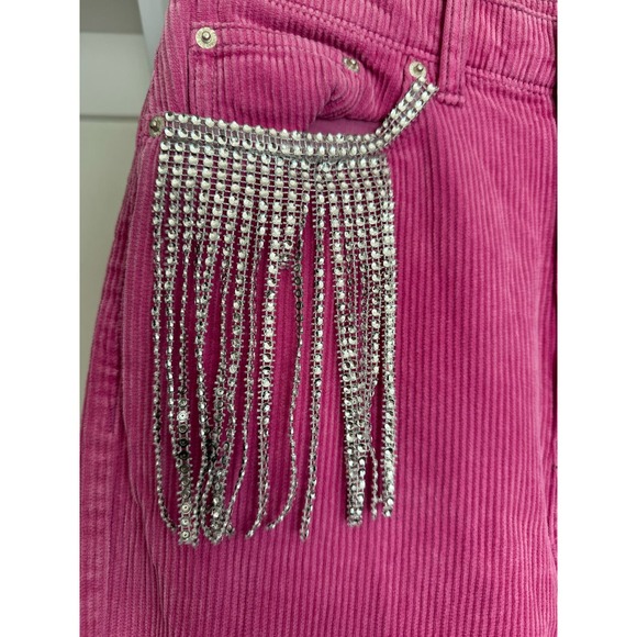 BDG Urban Outfitters Pink Jeans Fringe Rhinestones Diamonds‎ Size 27 Wide-Leg - Picture 2 of 11